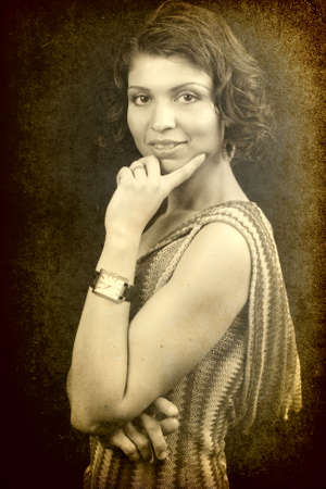 Elegant woman in retro vintage styleの写真素材