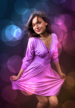 Party and nightlife concept - happy woman dancingの写真素材