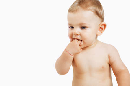 Cute baby boy isolated on white backgroundの写真素材