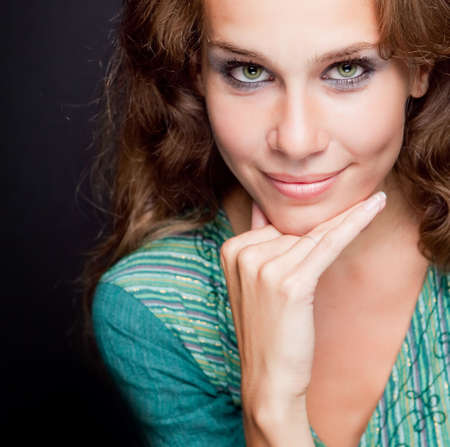 Portrait of one beautiful elegant stylish young womanの写真素材