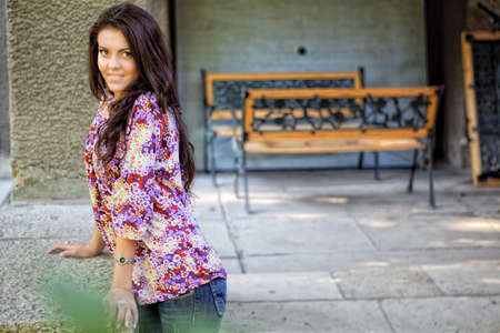 One sexy fashionable young beautiful woman outdoorの写真素材