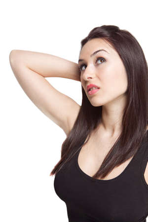 Sexy beautiful brunette female isolated on whiteの写真素材
