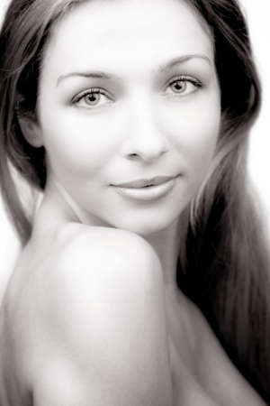 Beauty portrait of sensual woman with naked shoulderの写真素材