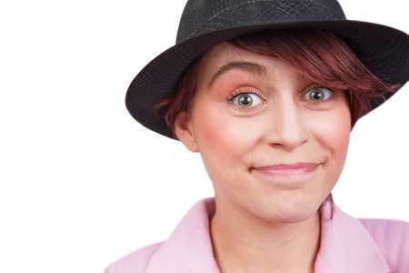 Happy young trendy woman with funny expressionの写真素材