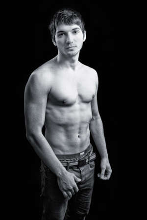 Sexy shirtless guy with masculine athletic bodyの写真素材
