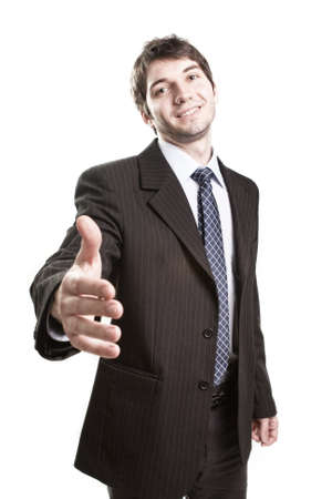 Friendly businessman with open hand ready for an agreementの写真素材