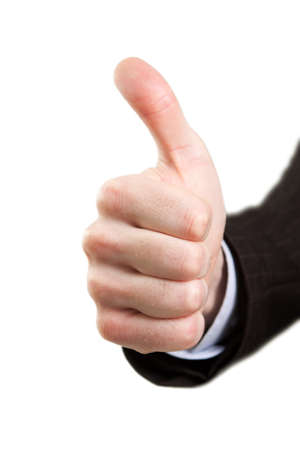 Hand showing ok sign isolated on whiteの写真素材