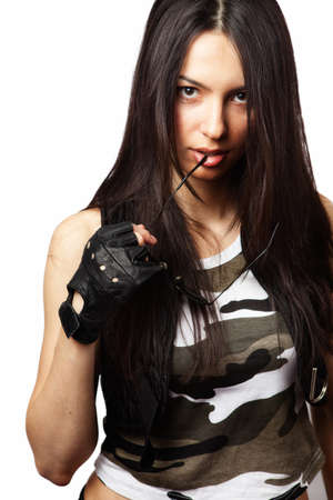 Cool sportive young sexy woman isolated on whiteの写真素材