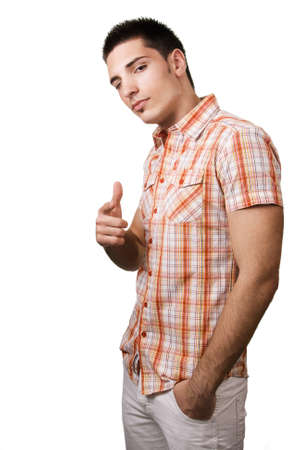 Cool handsome young man isolated on whiteの写真素材