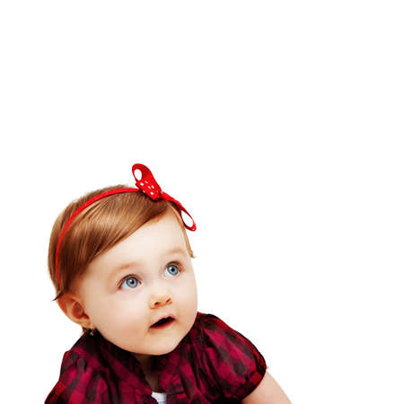 One cute baby girl isolated on white backgroundの写真素材