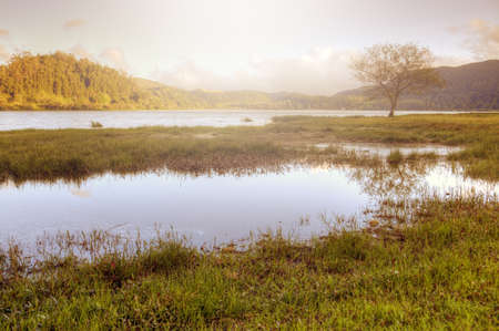 Peaceful lake landscape on Sao Miguel Island, Azoresの写真素材
