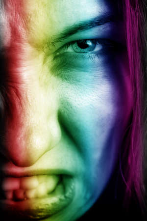Face of angry woman with mad crazy expressionの写真素材