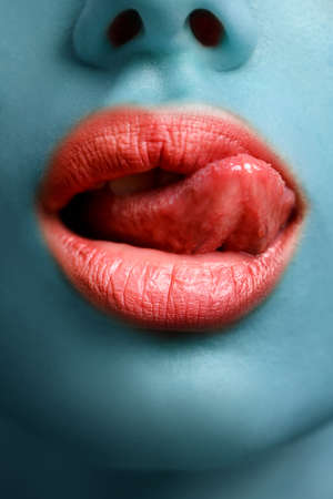 Sexy sensual female lips and tongueの写真素材