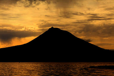 Pico Mountain from Azores, Portugal, at sunsetの写真素材