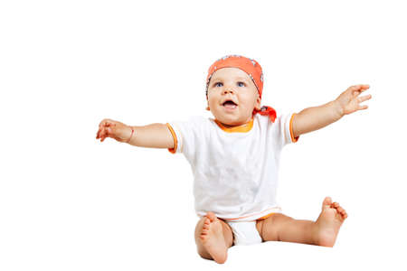 Happy baby boy isolated on white backgroundの写真素材