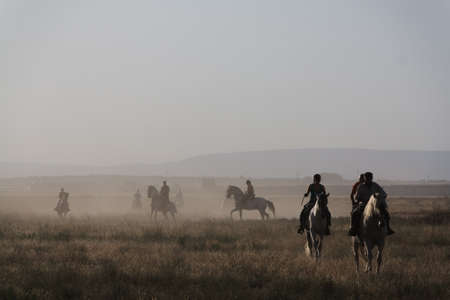 Riders in the spanish country, Segoviaの写真素材