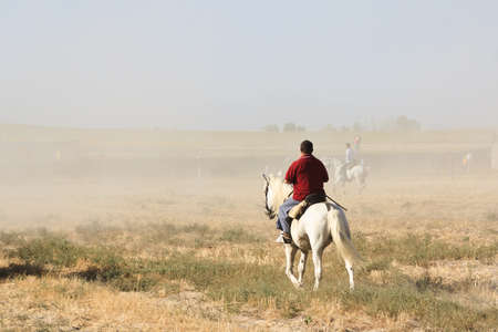 Riders in the spanish country, Segoviaの写真素材