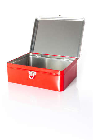 A red and open box isolated with its reflection