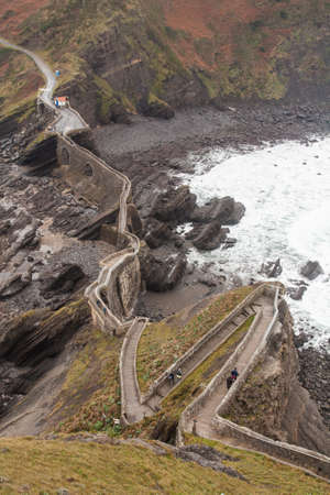 Old chapel on the cliff, by the sea. San Juan de Gaztelugatxe, Basque Countryの写真素材