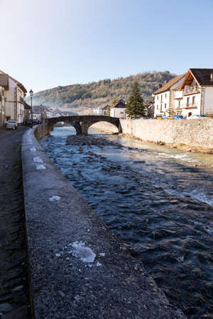 View of a river in Ochagavia, Navarre (Spain)のeditorial素材