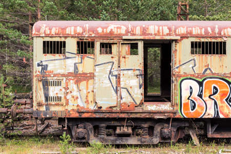 Old train car in the Canfranc International Railway Station (Aragon, Spain)のeditorial素材