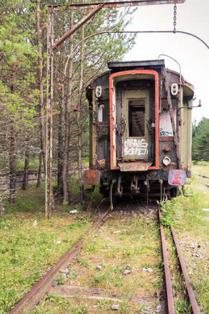 Old train car in the Canfranc International Railway Station (Aragon, Spain)の写真素材