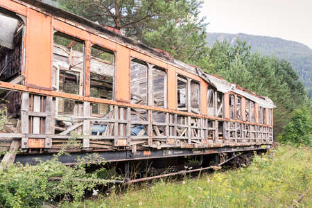 Old train car in the Canfranc International Railway Station (Aragon, Spain)のeditorial素材