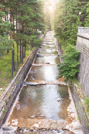 Aragon river at Canfranc Train Station (Aragon, Spain)の写真素材