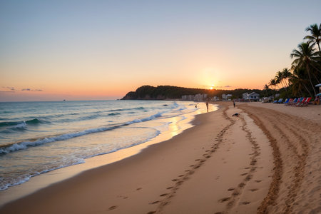 Sunset on the beach in Puerto de la Cruz, Tenerifeの素材