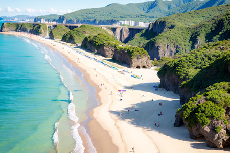 Beach and cliffs in Sanya, Hainan Island, Chinaの素材
