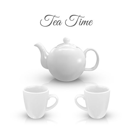 Realistic set of kettle and cup isolated on white backgroundのイラスト素材