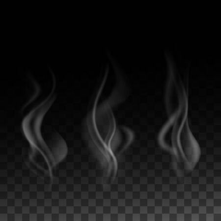 realistic smoke set isolated on transparent darck background, vector illustrationのイラスト素材