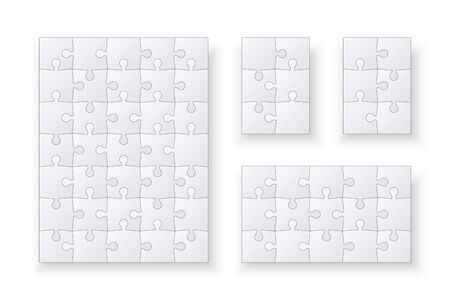 Set of jigsaw puzzle templates. Many puzzle pieces isolated on white background. Vector illustrationのイラスト素材