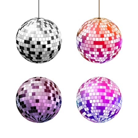 Disco ball with light rays isolated on white  background, vector illustration.のイラスト素材