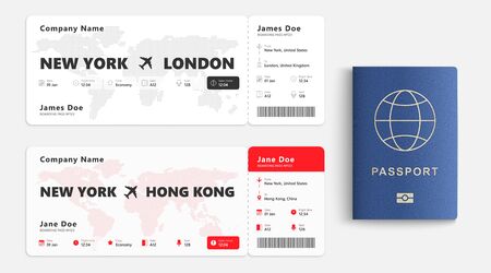 Realistic set of passport. Identity card isolated on white background, vector illustrationのイラスト素材