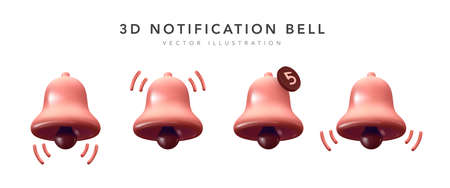 Set of realistic bell notification icons isolated on white background. Bells icon with new message web chat in red color. Vector illustrationのイラスト素材