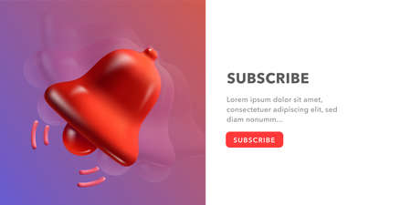 Ring 3d subscription bell to get reminder for new social media content. Vector illustrationのイラスト素材