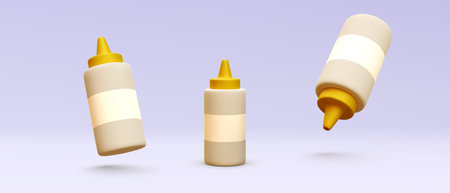 Set of 3d empty mustard ketchup package mock up. Vector illustrationのイラスト素材