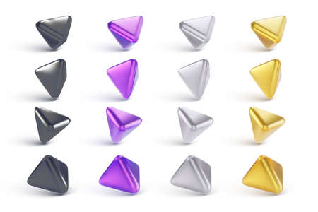Set of colorful geometric 3d objects isolated on white background. Realistic metalic figure. Vector illustrationのイラスト素材