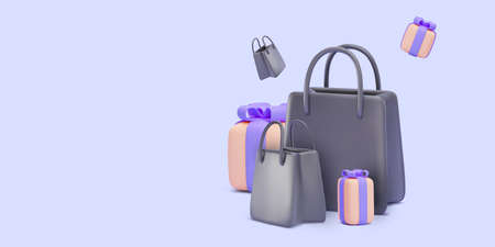 Realistic gifts and gift bags for valentine's day isolated on blue background. Vector illustrationのイラスト素材