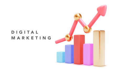 Growing bars graphic with rising arrow. Vector illustrationのイラスト素材