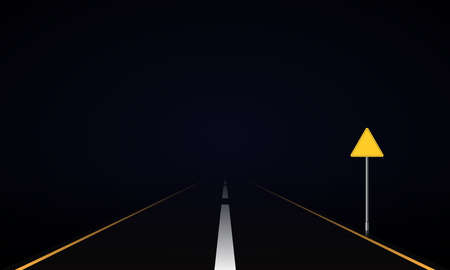 Realistic road at night with road sign. Vector illustration.のイラスト素材