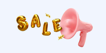 Sale banner. Balloons in the form of letters fly from a megaphone. Vector illustrationのイラスト素材