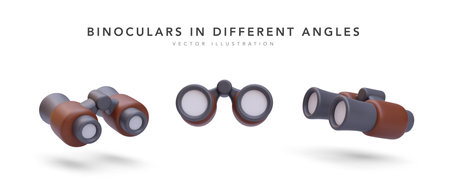 Set of 3d realistic binoculars