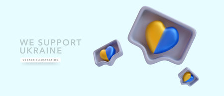 Realistic likes in support of Ukraine isolated on light background. Vector illustrationのイラスト素材