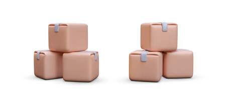 Collection of 3d realistic piles of boxesのイラスト素材