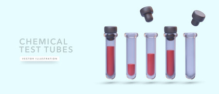 Set of realistic 3d glass test tube with shadow isolated on light background. Vector illustrationのイラスト素材