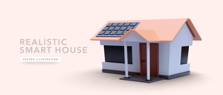 Realistic colour 3d smart house with shadow isolated on light background. Vector illustrationのイラスト素材