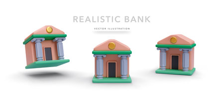 Set of 3d realistic colour bank icon with shadow isolated on white background. Vector illustrationのイラスト素材