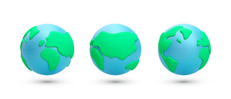 Set of 3d realistic planet earth icons from different angles isolated on white background. Vector illustrationのイラスト素材